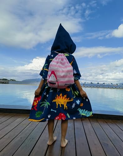 Athaelay Soft Swim Cover-ups for 3 to 10 Years Old Kids Navy Blue Dinos Hooded Bath Beach Poncho Towels - Image 3