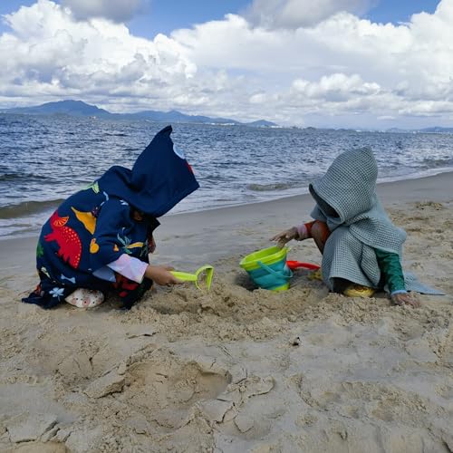 Athaelay Soft Swim Cover-ups for 3 to 10 Years Old Kids Navy Blue Dinos Hooded Bath Beach Poncho Towels - Image 4