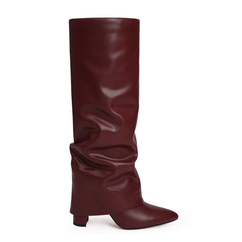 Modatope Womens Boots Burgundy Slouchy Fold Over Knee High Boots Chunky Heel Boots for Women Pointed Toe Tall Boots Dress Long Shark Boot Size 9.5 - Image 4