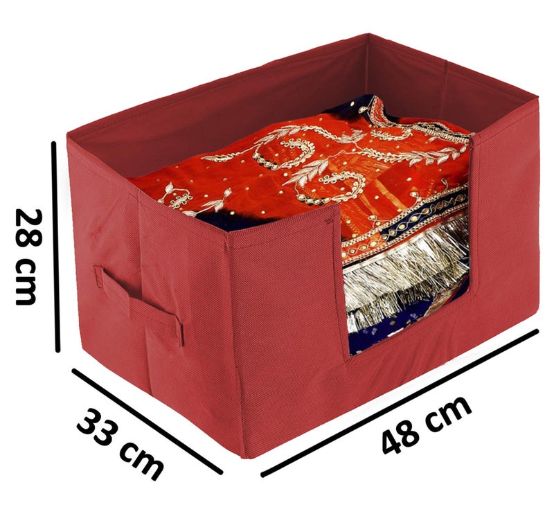 Kuber Industries 2 Pieces Large Capacity Space Saver Closet, Stackable and Foldable Saree, Clothes Storage Bag, Non-Woven Rectangle Cloth Saree Stacker Wardrobe Organizer (Red) CTKTC134608 - Image 3