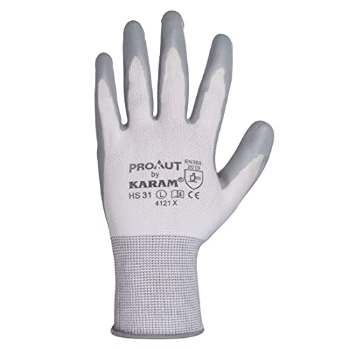 Karam HS31 Safety Gloves for Mechanical Risk | Safety Work Gloves with White Liner & Grey Nitrile Coating | Industrial Use | Cut Resistant | Abrasion, Tear & Puncture Resistant | Size-M | PACK OF 3 - Image 2