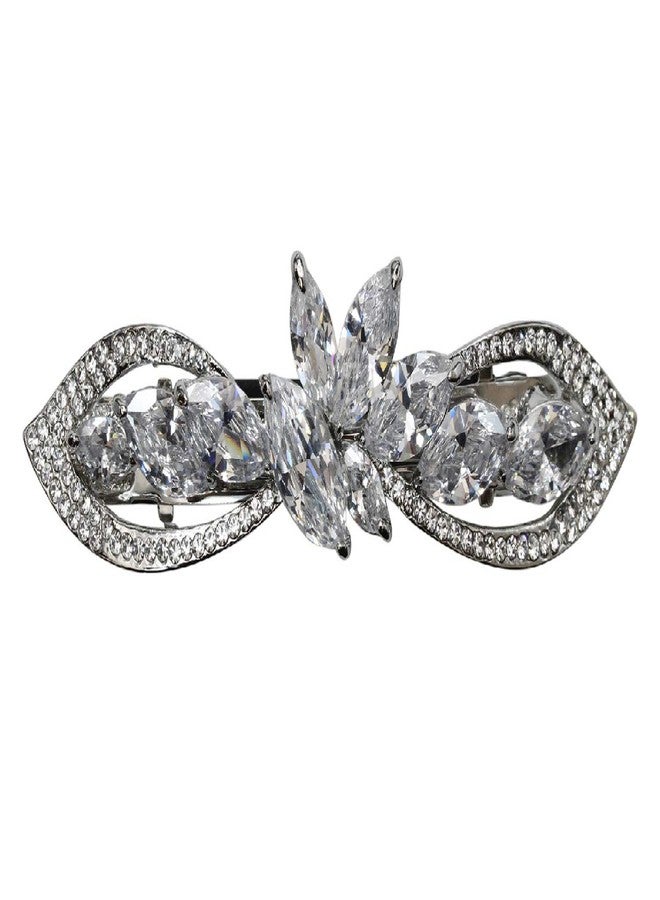 Faship Gorgeous Clear CZ Crystal Floral Hair Barrette Clip - Image 1