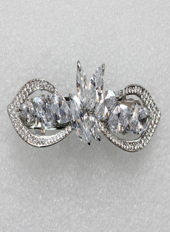 Faship Gorgeous Clear CZ Crystal Floral Hair Barrette Clip - Image 2