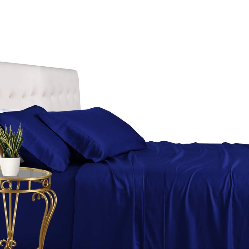 Royal Tradition Viscose from Bamboo Bed Sheets Twin Extra Long XL Solid Navy Blue Super Soft and Cool 3PC Sheet Set