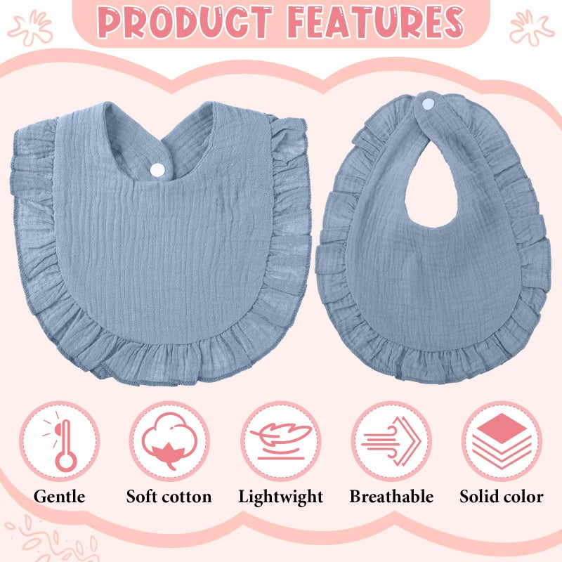 Kenning 18 Pcs Muslin Drool Baby Bibs Ruffle Absorbent Bib with Snap Button Boy Girl for Drooling Teething Infant Newborn(Pink,Solid Color) - Image 3