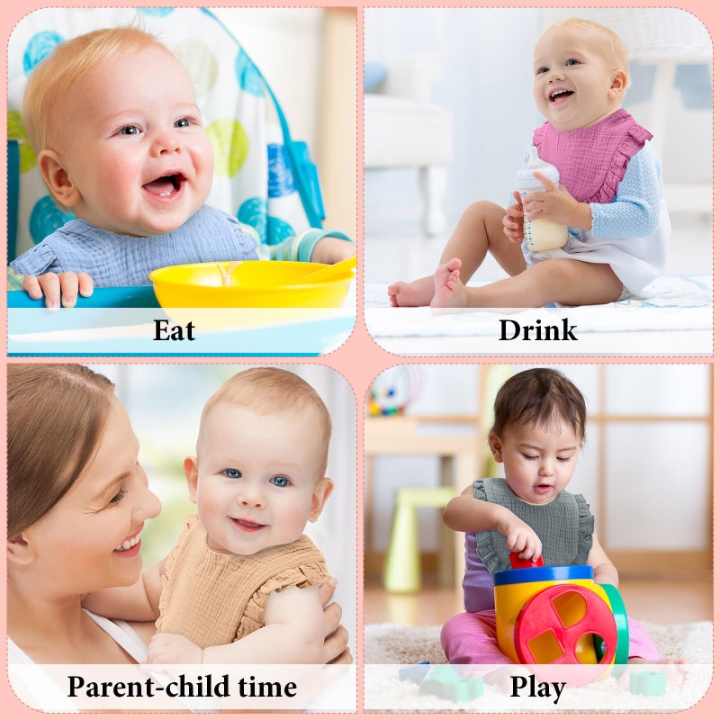 Kenning 18 Pcs Muslin Drool Baby Bibs Ruffle Absorbent Bib with Snap Button Boy Girl for Drooling Teething Infant Newborn(Pink,Solid Color) - Image 5