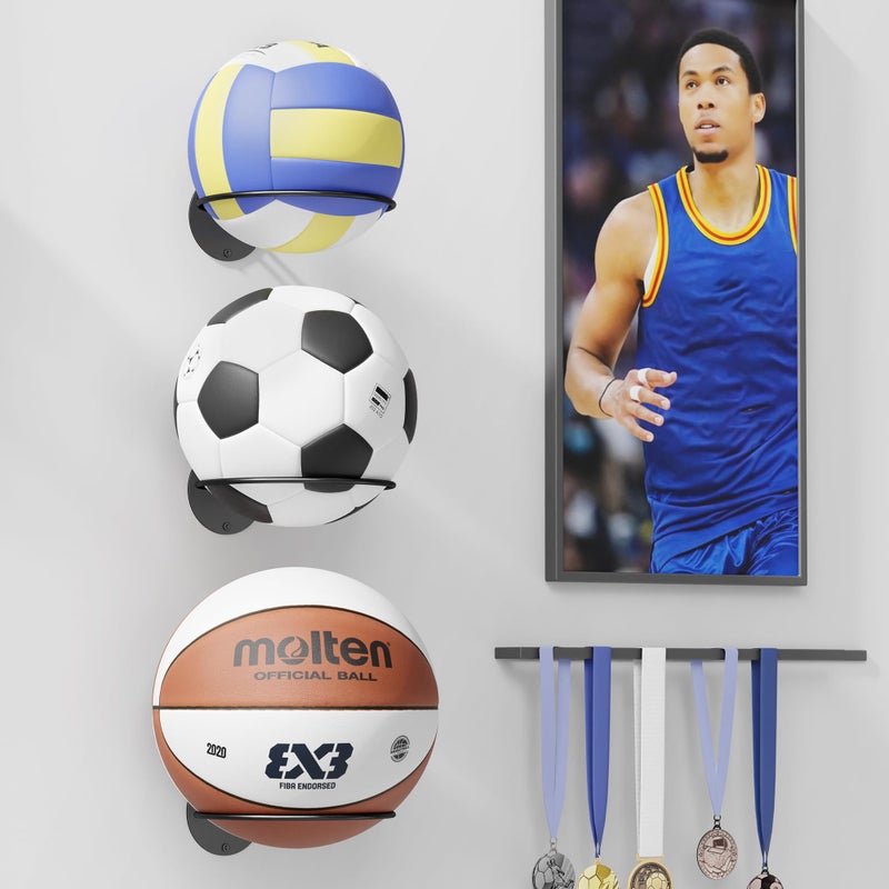 Susswiff Basketball Holder Wall Mount - Basketball Wall Mount For Display, Football Storage Rack For Balls, Ball Holder As Sports Room Decor, Boys Room Accessories Soccer Wall Decor - Image 2