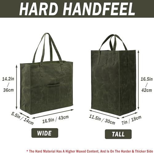 Kaaltisy Waxed Canvas Reusable Grocery Bag Heavy Duty Waxed Shopping Bag Self-Standing Vegan Farmers Market Bag, Tall, Hard Handfeel - Image 2