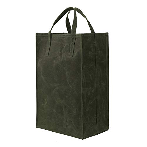 Kaaltisy Waxed Canvas Reusable Grocery Bag Heavy Duty Waxed Shopping Bag Self-Standing Vegan Farmers Market Bag, Tall, Hard Handfeel - Image 1