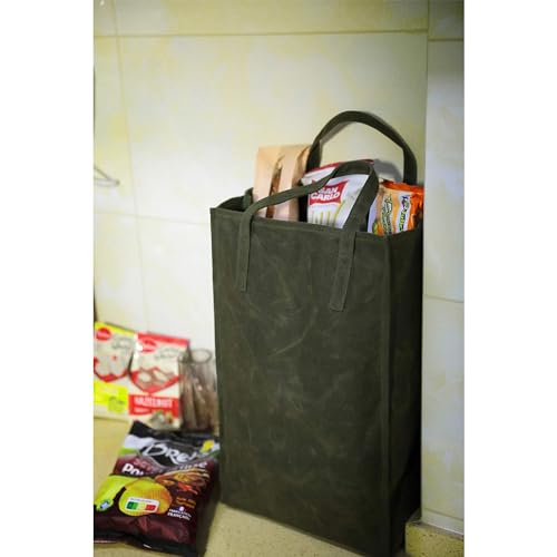 Kaaltisy Waxed Canvas Reusable Grocery Bag Heavy Duty Waxed Shopping Bag Self-Standing Vegan Farmers Market Bag, Tall, Hard Handfeel - Image 4
