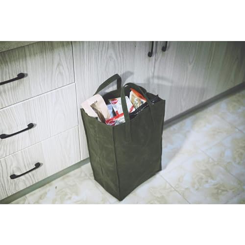 Kaaltisy Waxed Canvas Reusable Grocery Bag Heavy Duty Waxed Shopping Bag Self-Standing Vegan Farmers Market Bag, Tall, Hard Handfeel - Image 5