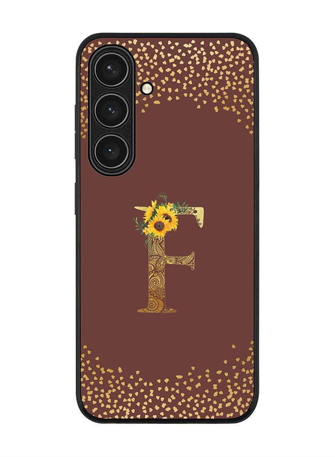 Stylizedd Rugged Black edge case for Samsung Galaxy S24 FE, Slim fit Case Flexible Cover - Custom Monogram Initial Letter Floral Pattern Alphabet - F (Brown ) - Image 1