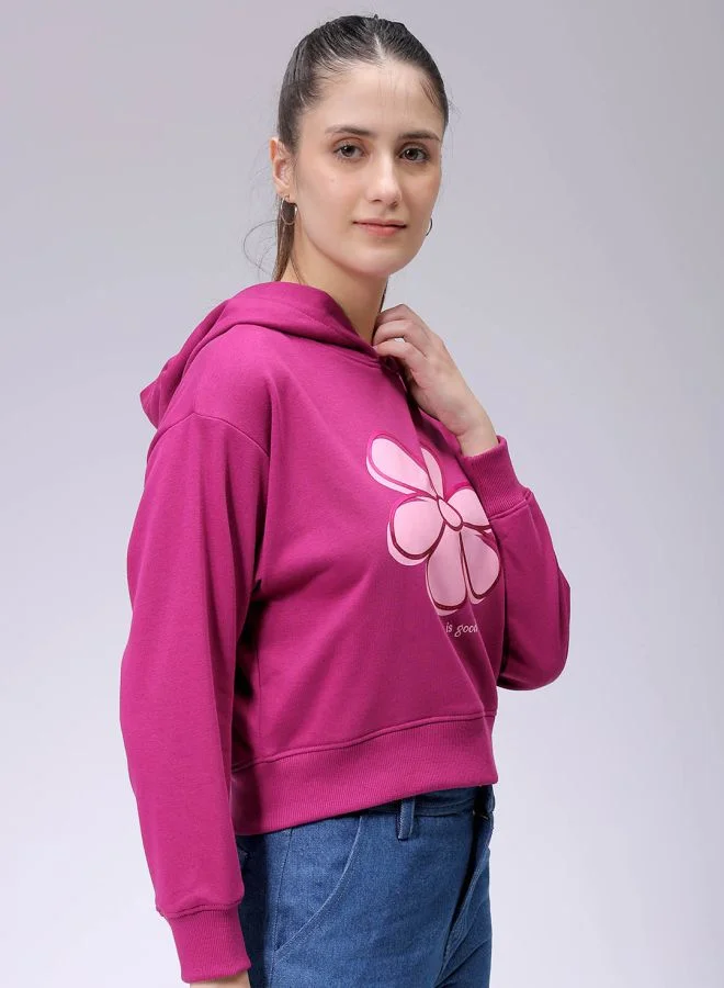 Freehand Women Relaxed Fit Holographic Hooded Sweatshirt