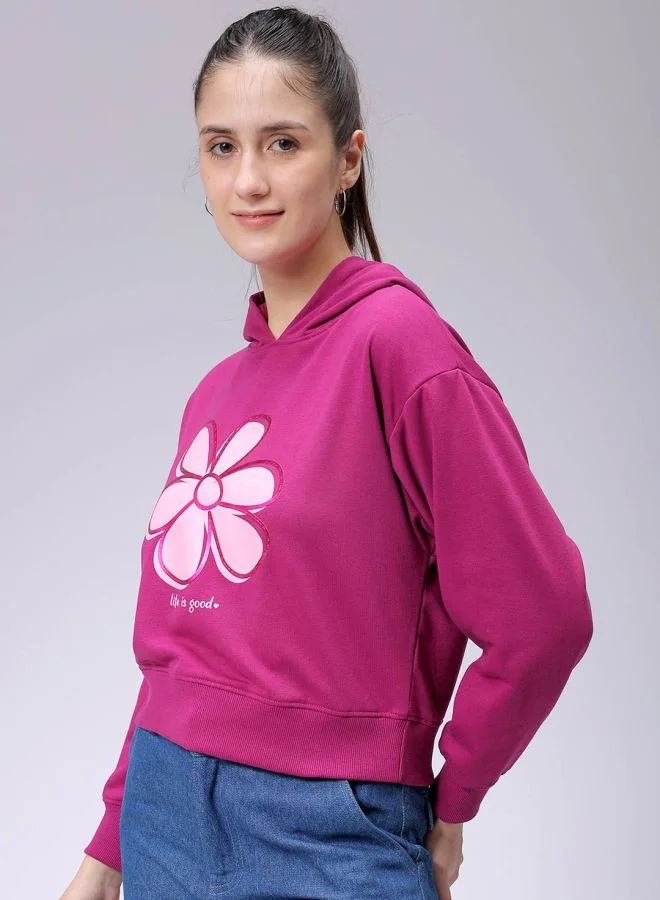 Freehand Women Relaxed Fit Holographic Hooded Sweatshirt