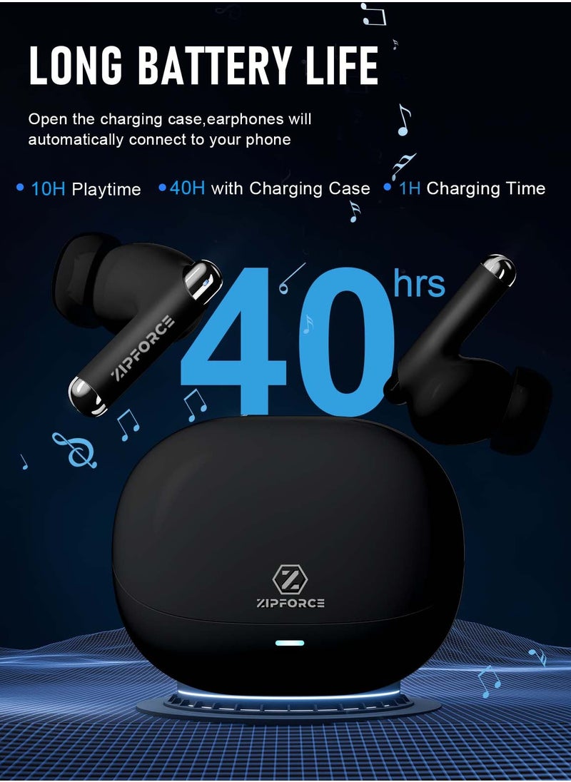 ZIPFORCE - ZIPFORCE True Wireless Earbuds, Fully In-Ear Bluetooth 5.3 Headphones 4-Mics ANC + ENC Clear Call, Bluetooth Earbuds Touch Control 40 Playtime, IPX6 Waterproof TWS, Light-Weight Earphones - Image 1