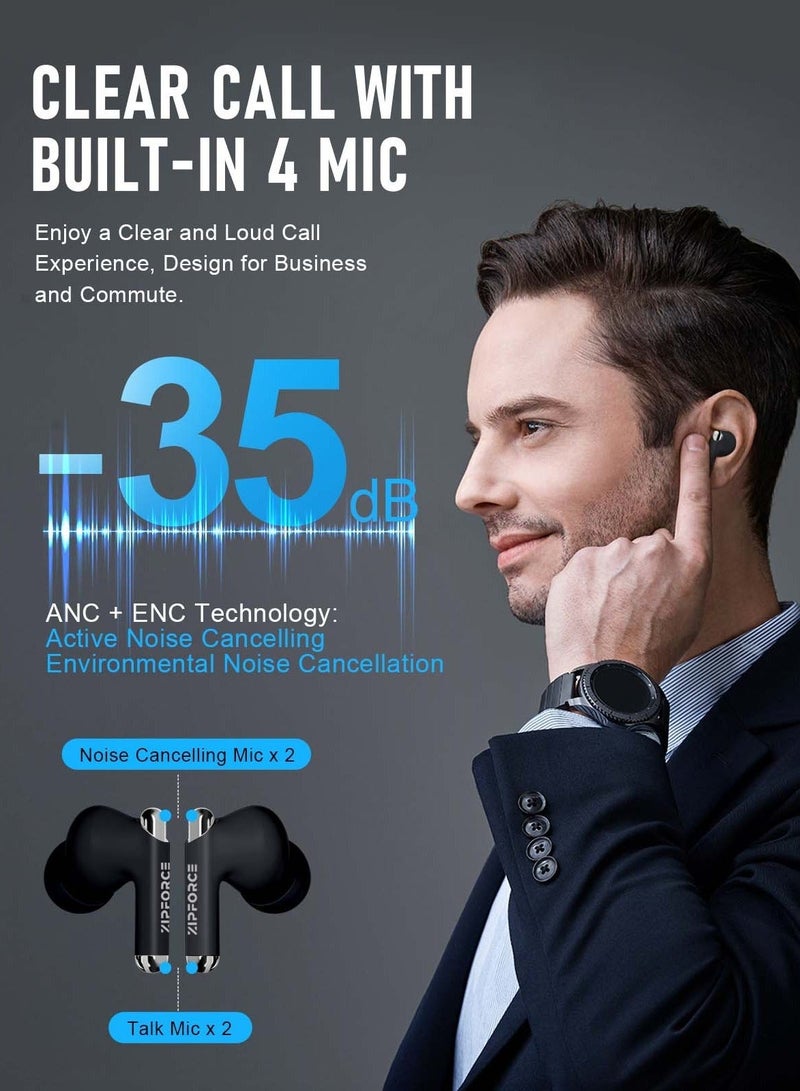 ZIPFORCE True Wireless Earbuds, Fully In-Ear Bluetooth 5.3 Headphones 4-Mics ANC + ENC Clear Call, Bluetooth Earbuds Touch Control 40 Playtime, IPX6 Waterproof TWS, Light-Weight Earphones - Image 3
