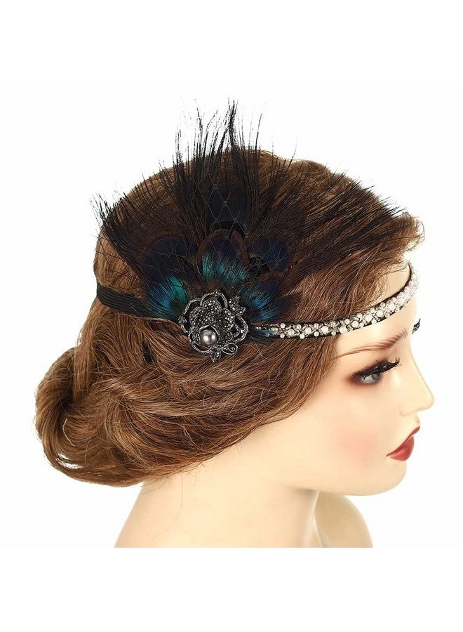 GENBREE Enbree 1920S Flapper Headpiece Black Feather Headband Rhinestone Gatsby Headpieces Party Prom Hair Accessories For Women  - Image 5