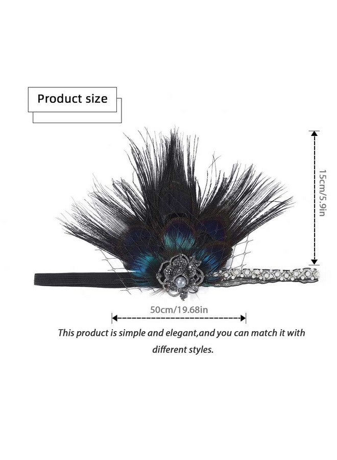 GENBREE Enbree 1920S Flapper Headpiece Black Feather Headband Rhinestone Gatsby Headpieces Party Prom Hair Accessories For Women  - Image 4