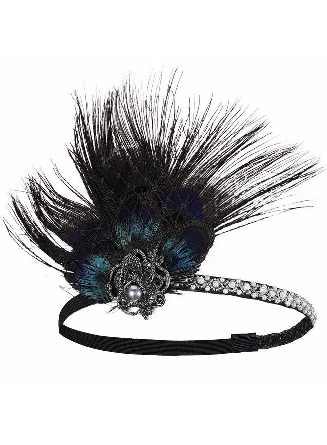 GENBREE Enbree 1920S Flapper Headpiece Black Feather Headband Rhinestone Gatsby Headpieces Party Prom Hair Accessories For Women  - Image 3