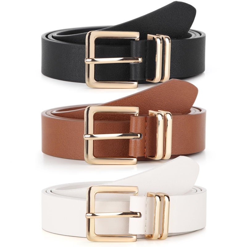 UnFader Pack 3 Women Belts for Jeans Pants, Fashion Gold Buckle Leather Belts - Image 1
