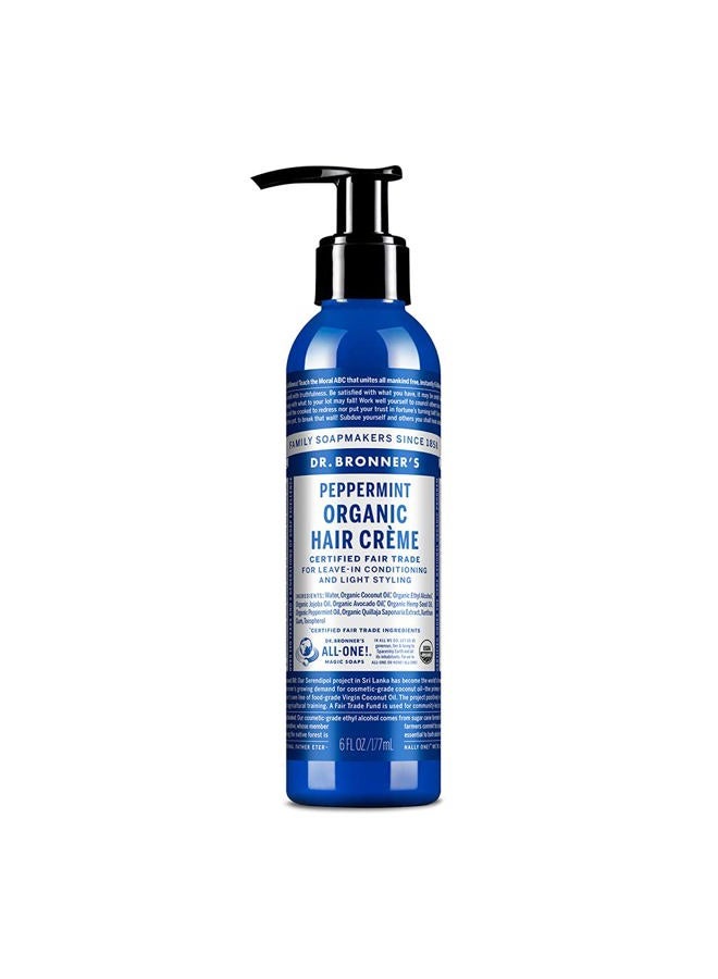 Dr. Bronner's Organic Hair Crème (Peppermint, 6 Ounce) - Leave-In Conditioner and Styling Cream, Made with Organic Oils, Hair Cream Supports Shine and Strength, Nourishes Scalp, Non-GMO - Image 1