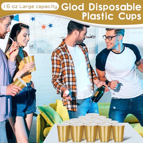 Dualshine 100 Pack 16 oz Gold Plastic Cups, Disposable Plastic Party Cups, Heavy Duty Drinking Water Cup for Wedding Birthday Graduation Valentine's Day Christmas Baby Shower Picnic Barbecues Supplies - Image 5