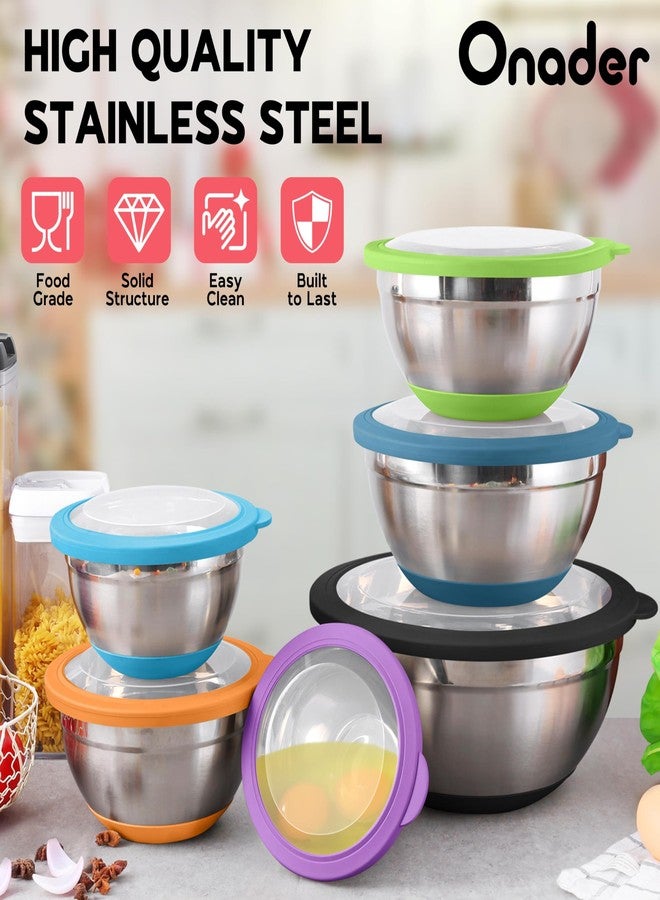 Onader Colorful Mixing Bowl Set of 6 for Kitchen, Large Stainless Steel Metal Nesting Mixing Bowls with Airtight Lids, Non Slip - Size 1, 1.5, 2, 2.6, 3.5, 7QT - Image 4