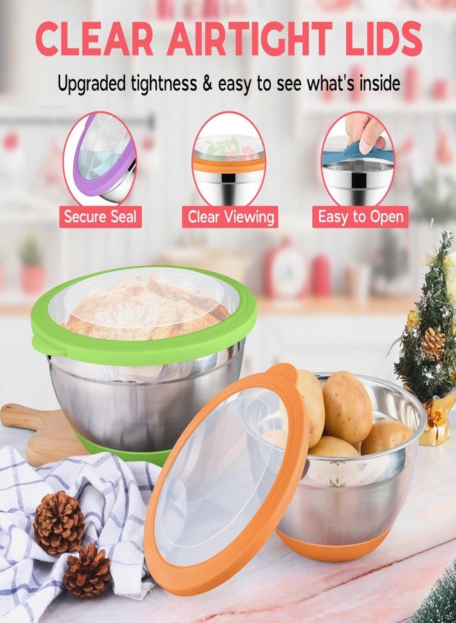 Onader Colorful Mixing Bowl Set of 6 for Kitchen, Large Stainless Steel Metal Nesting Mixing Bowls with Airtight Lids, Non Slip - Size 1, 1.5, 2, 2.6, 3.5, 7QT - Image 3