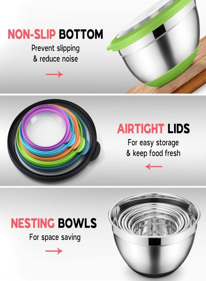 Onader Colorful Mixing Bowl Set of 6 for Kitchen, Large Stainless Steel Metal Nesting Mixing Bowls with Airtight Lids, Non Slip - Size 1, 1.5, 2, 2.6, 3.5, 7QT - Image 5