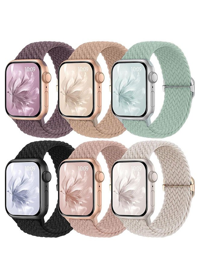 FASHION MANIA - 6 Pcs Combo Nylon Braided Elastic Apple Watch Strap Bands 38/40/41mm - Image 1