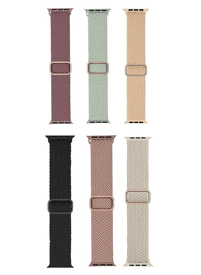 FASHION MANIA - 6 Pcs Combo Nylon Braided Elastic Apple Watch Strap Bands 38/40/41mm - Image 1