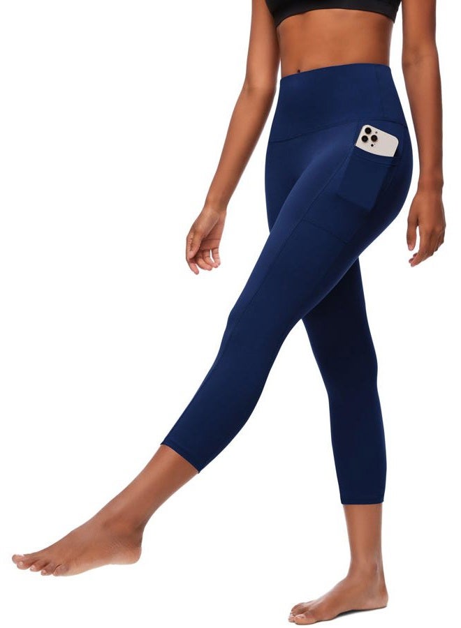 FULLSOFT High Waisted Capri Leggings for Women with Pockets Workout Yoga Pants(Navy Blue with Pockets,Small-Meduim) - Image 1