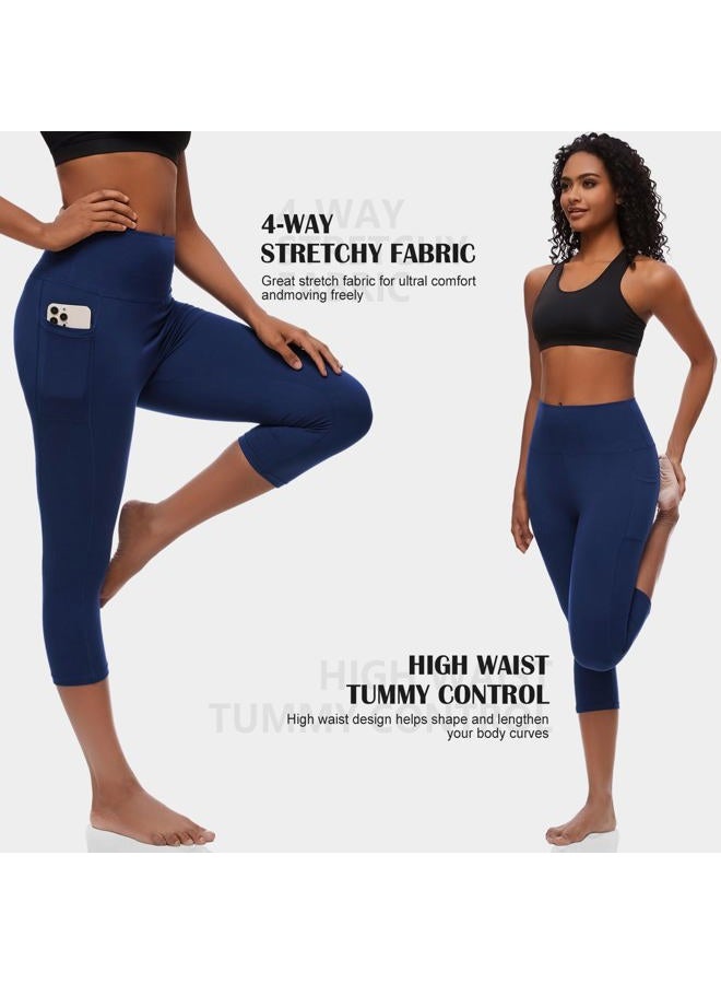 FULLSOFT High Waisted Capri Leggings for Women with Pockets Workout Yoga Pants(Navy Blue with Pockets,Small-Meduim) - Image 4