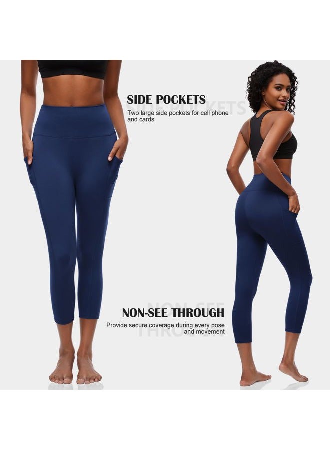 FULLSOFT High Waisted Capri Leggings for Women with Pockets Workout Yoga Pants(Navy Blue with Pockets,Small-Meduim) - Image 3
