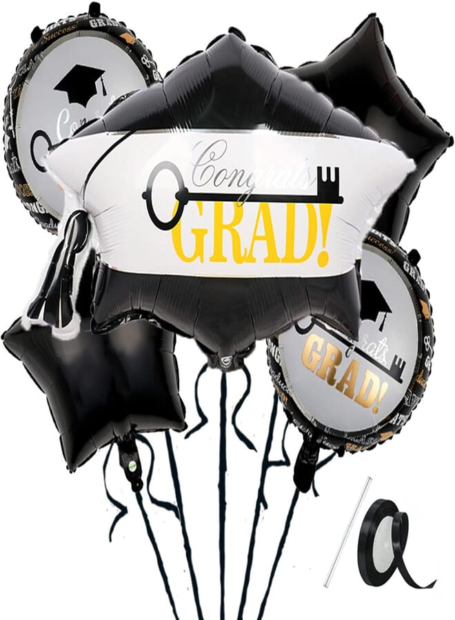 5PCS Giant Graduation Foil Balloon Party Decoration Supplies - Class of 2024 Congratulations Graduation Hat Balloon Round Congratulations Balloon 2024 School Party Decoration Supplies 