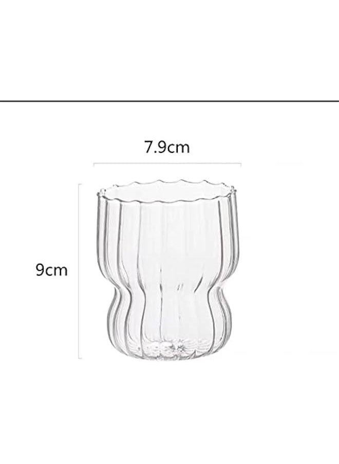 HOOKOR Set of 4 Ribbed Glasses with Bamboo Lids and Glass Straws, Fluted Vintage Rippled Clear Glassware, Origami Drinking Glasses for Juice, Beer, Iced Coffee, Tea and Cocktails (Corrugated glass)  - Image 3
