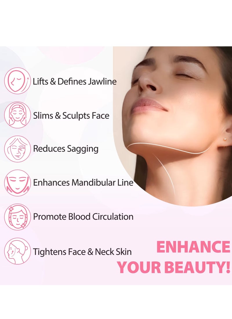 Yecuce V Line Facial Bandage Double Chin Reducer Strap V Shaped Face Chin Up Belt Reduce Sagging and Fights Aging Signs Lift Jawline Face Slimming Patch V Line Face Lifting Mask Light Pink  - Image 3