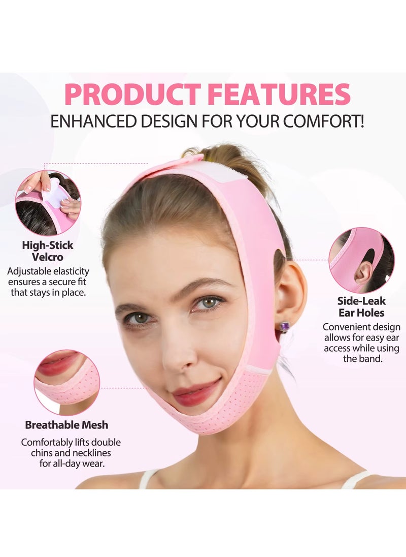 Yecuce V Line Facial Bandage Double Chin Reducer Strap V Shaped Face Chin Up Belt Reduce Sagging and Fights Aging Signs Lift Jawline Face Slimming Patch V Line Face Lifting Mask Light Pink  - Image 4