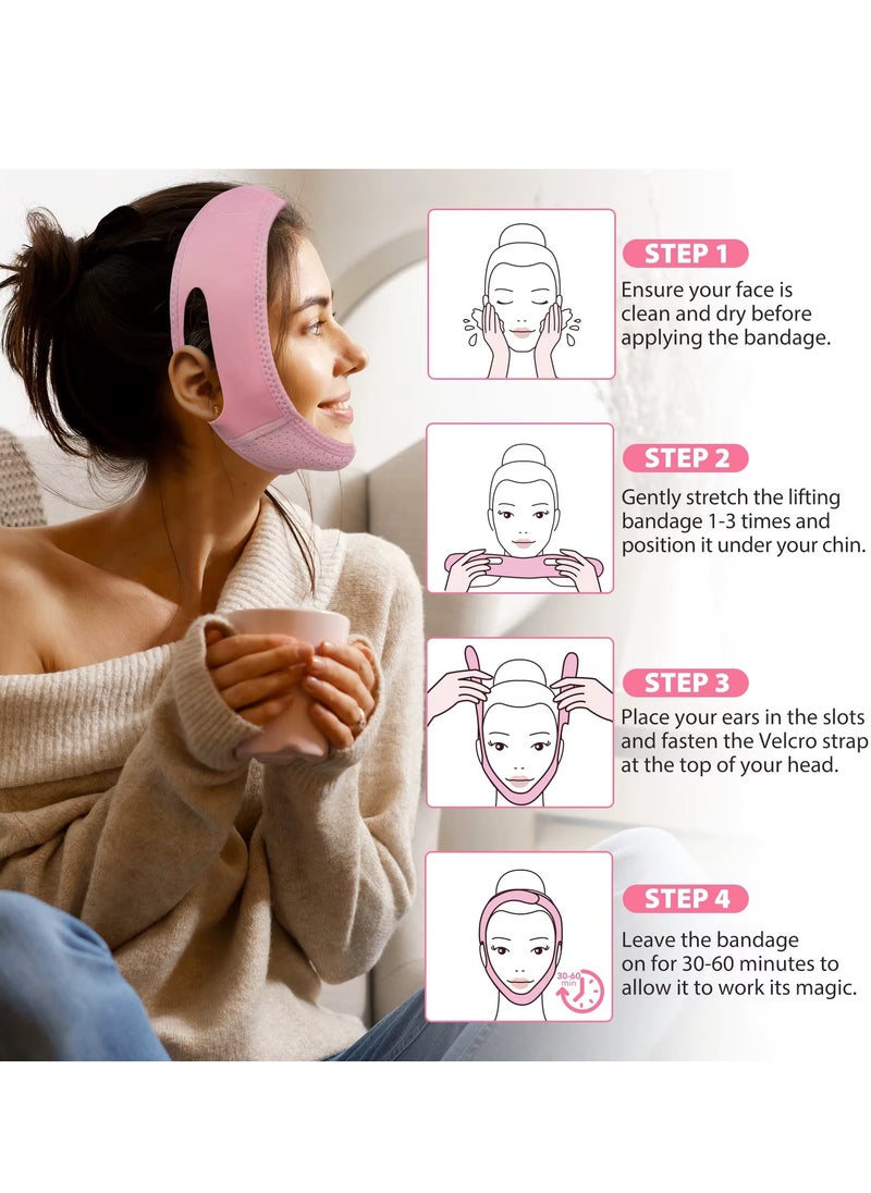 Yecuce V Line Facial Bandage Double Chin Reducer Strap V Shaped Face Chin Up Belt Reduce Sagging and Fights Aging Signs Lift Jawline Face Slimming Patch V Line Face Lifting Mask Light Pink  - Image 5