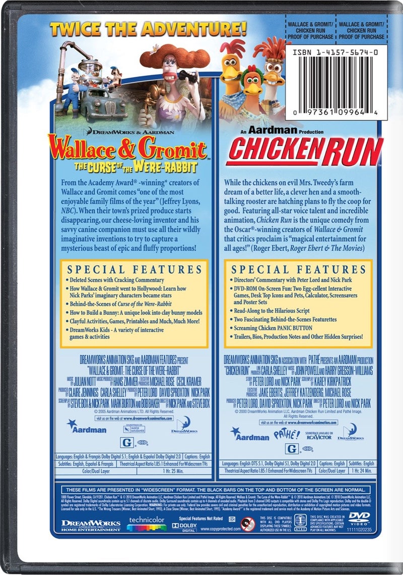 DreamWorks Wallace  Gromit The Curse of the WereRabbit  Chicken Run Double Feature DVD - Image 2