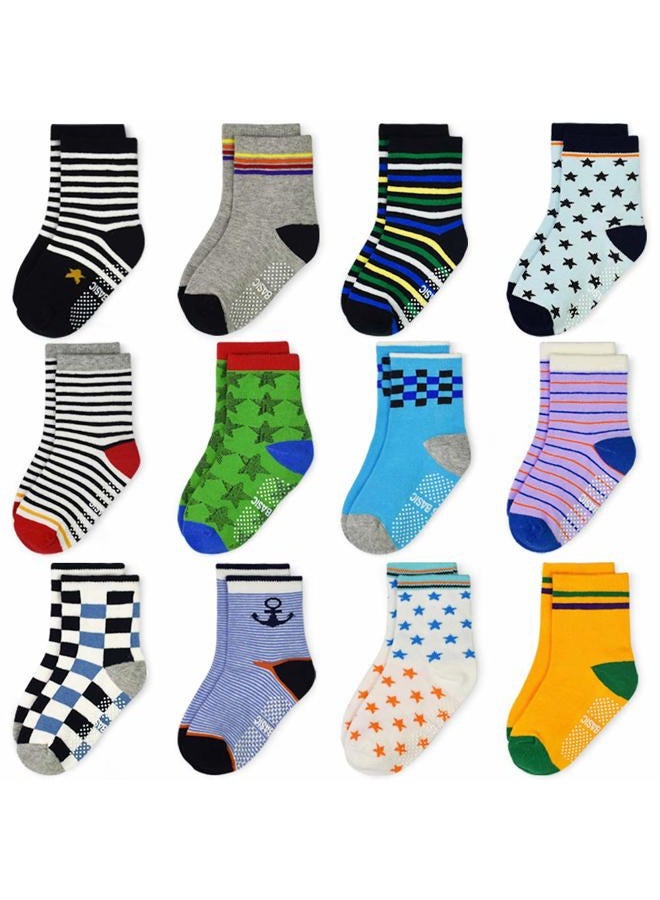 Tphon Non Slip Toddler Socks 12 Pairs Infant Baby Kids Grip Socks for Boy Girls Anti Skid Ankle Socks for 5-7 Year Children - Image 1