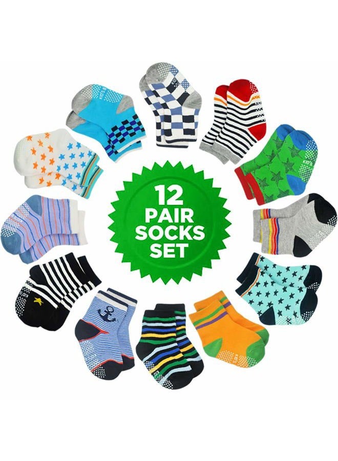 Tphon Non Slip Toddler Socks 12 Pairs Infant Baby Kids Grip Socks for Boy Girls Anti Skid Ankle Socks for 5-7 Year Children - Image 5