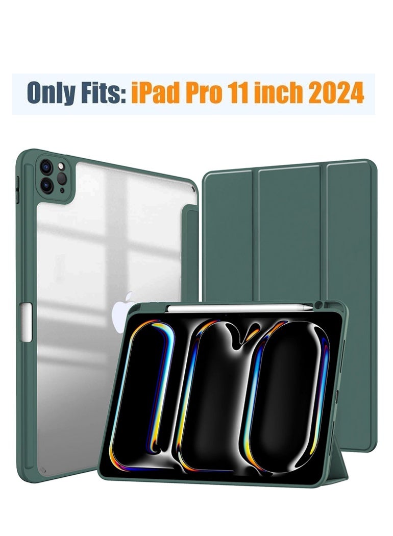 مجيد جراب iPad Pro مقاس 11 بوصة، M4 2024 الجيل الخامس A2836، A2837 مع حامل قلم، جراب ذكي لجهاز iPad [يدعم قلم Apple Pencil Pro وقلم Apple Pencil (USB-C)] يدعم ميزة Touch ID وميزة التشغيل/الإيقاف التلقائي (أخضر داكن) - Image 1
