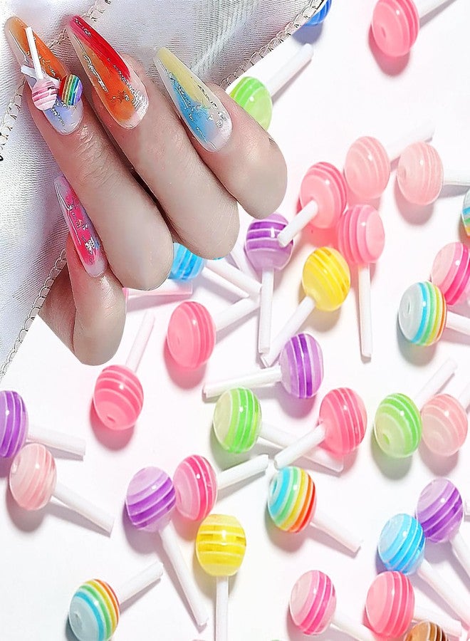 DUFEIMOY Rainbow 50Pcs 3D Lollipop Nail Charms, Resin Macaron Candy Nail Accessories for Nail Art DIY and Decoration - Image 4