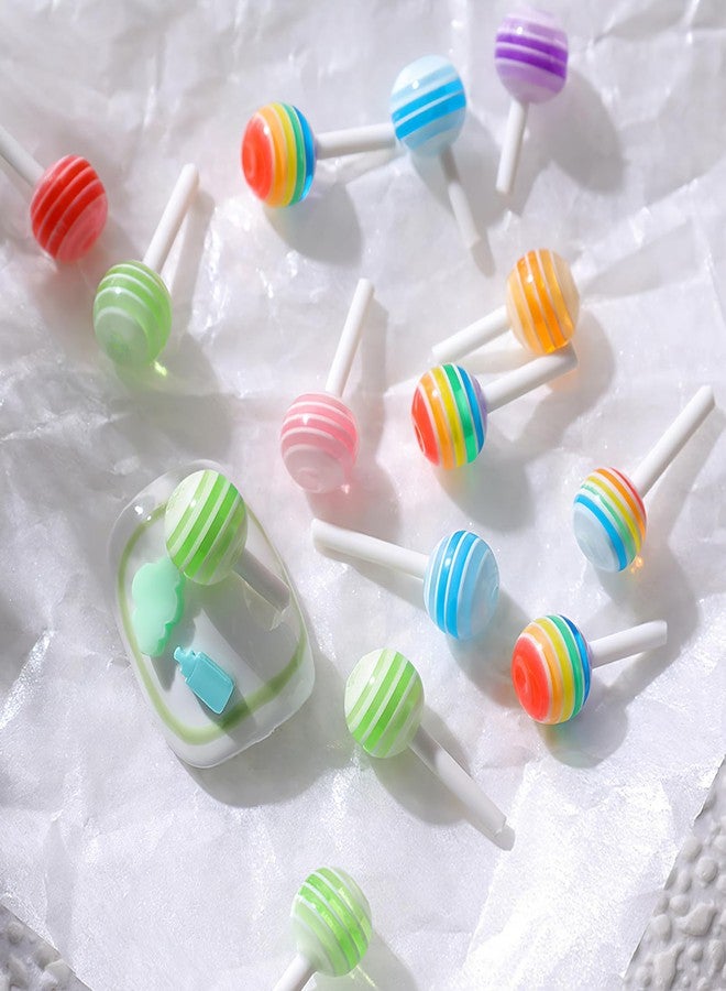 DUFEIMOY Rainbow 50Pcs 3D Lollipop Nail Charms, Resin Macaron Candy Nail Accessories for Nail Art DIY and Decoration - Image 2