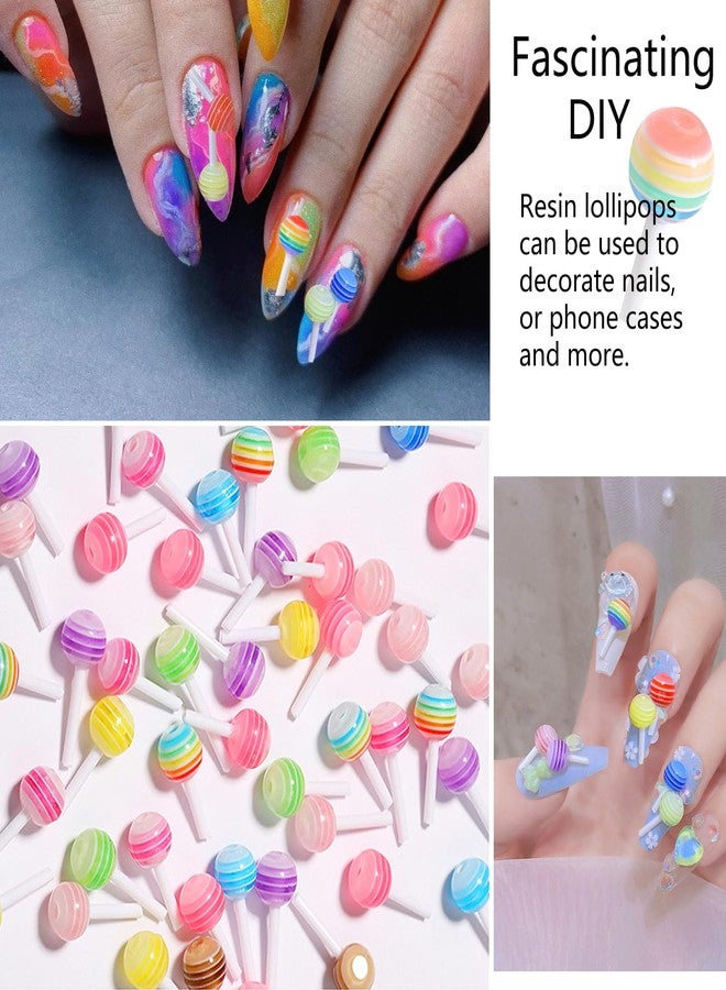 DUFEIMOY Rainbow 50Pcs 3D Lollipop Nail Charms, Resin Macaron Candy Nail Accessories for Nail Art DIY and Decoration - Image 5
