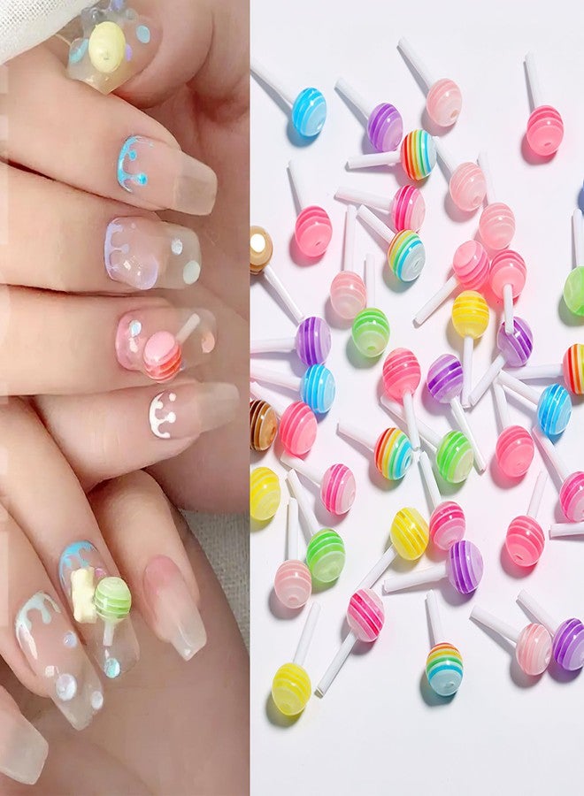 DUFEIMOY Rainbow 50Pcs 3D Lollipop Nail Charms, Resin Macaron Candy Nail Accessories for Nail Art DIY and Decoration - Image 1