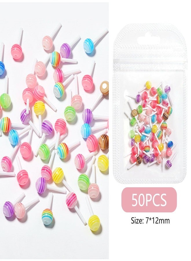 DUFEIMOY Rainbow 50Pcs 3D Lollipop Nail Charms, Resin Macaron Candy Nail Accessories for Nail Art DIY and Decoration - Image 3