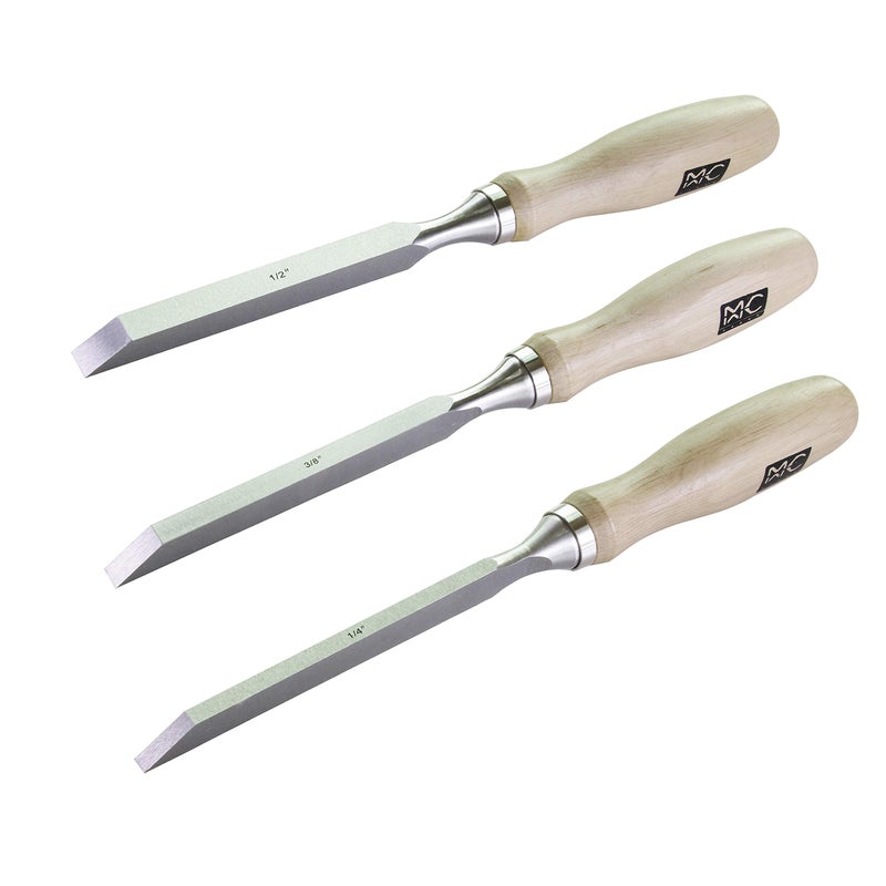 Professional Woodworking Cabinetmakers Mortise Chisel set ChromeVanadium Steel with Hornbeam Handles for Carpentry Woodworking Carving Craftsman Set of 3 14 3812