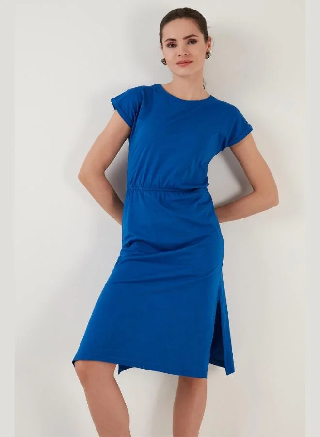 ليلا فستان ميدي بأكمام قصيرة وفتحتين من قطن ليلا للنساء